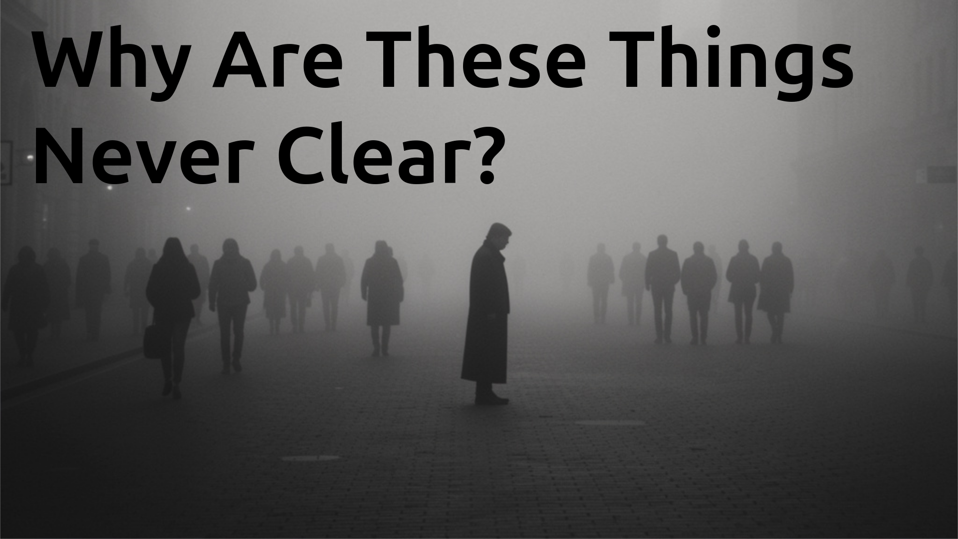 A photo of people walking on a street in heavy fog.