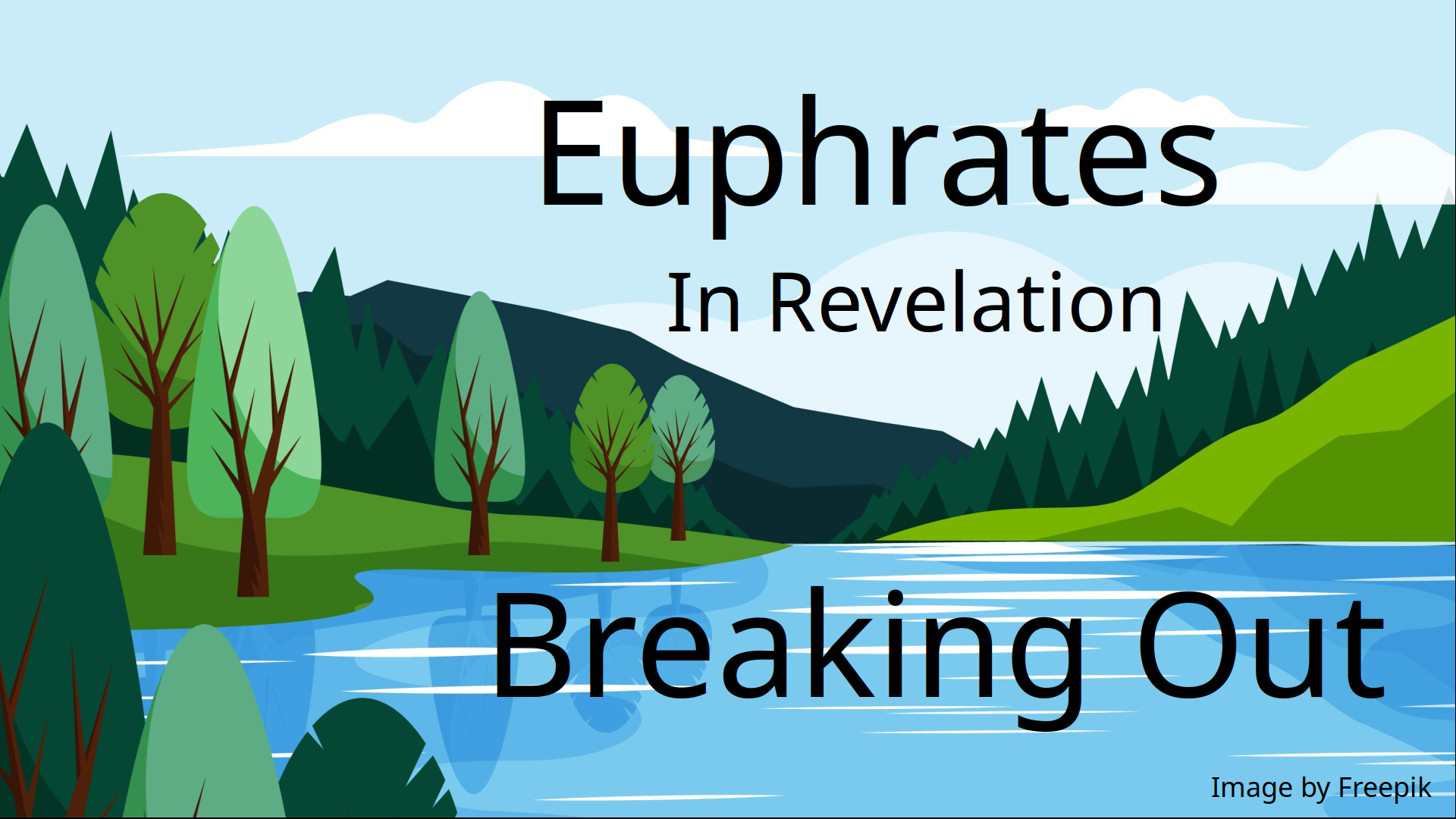 An illustration of a river flowing through trees.