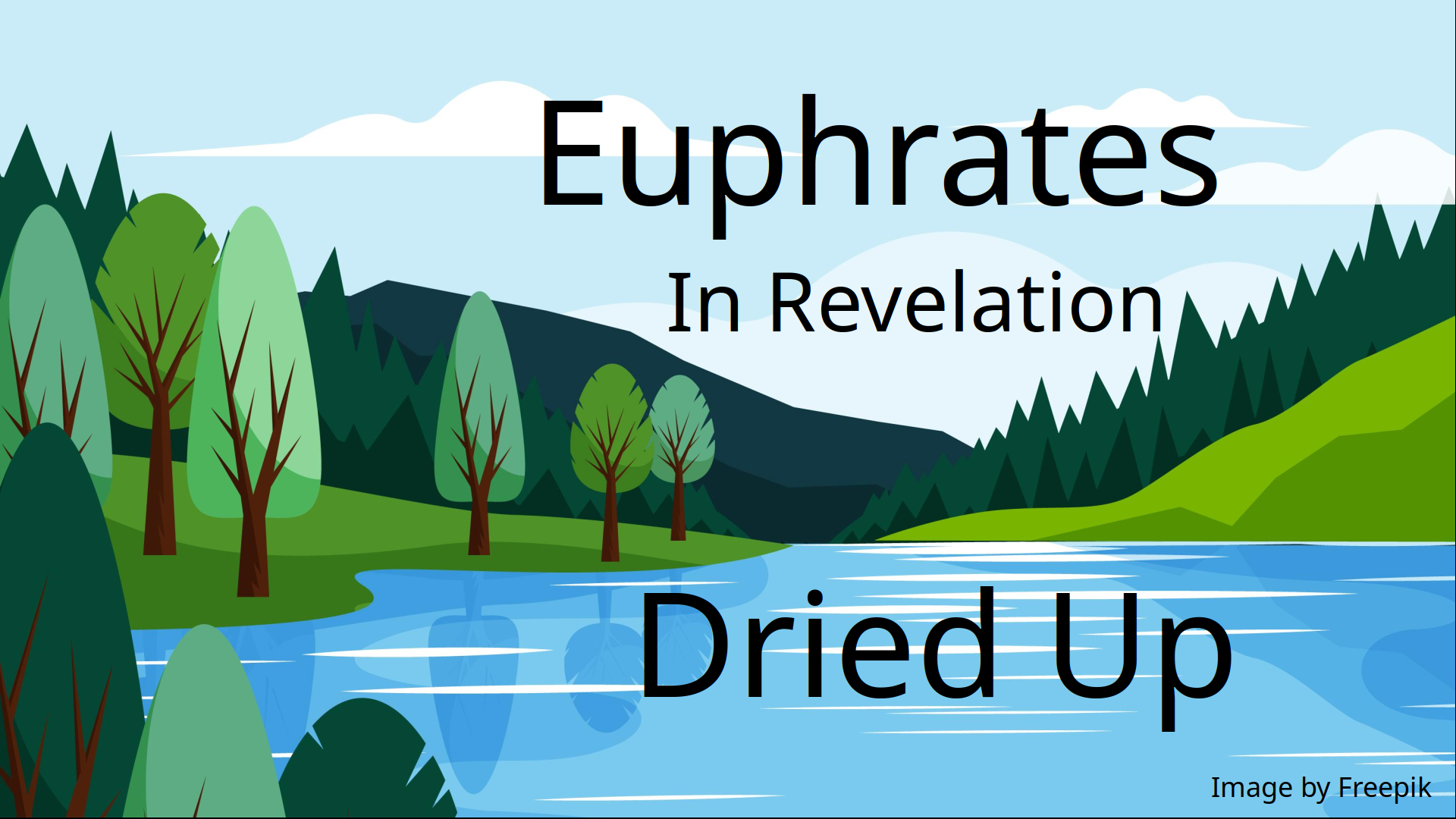 An illustration of a river flowing through trees.