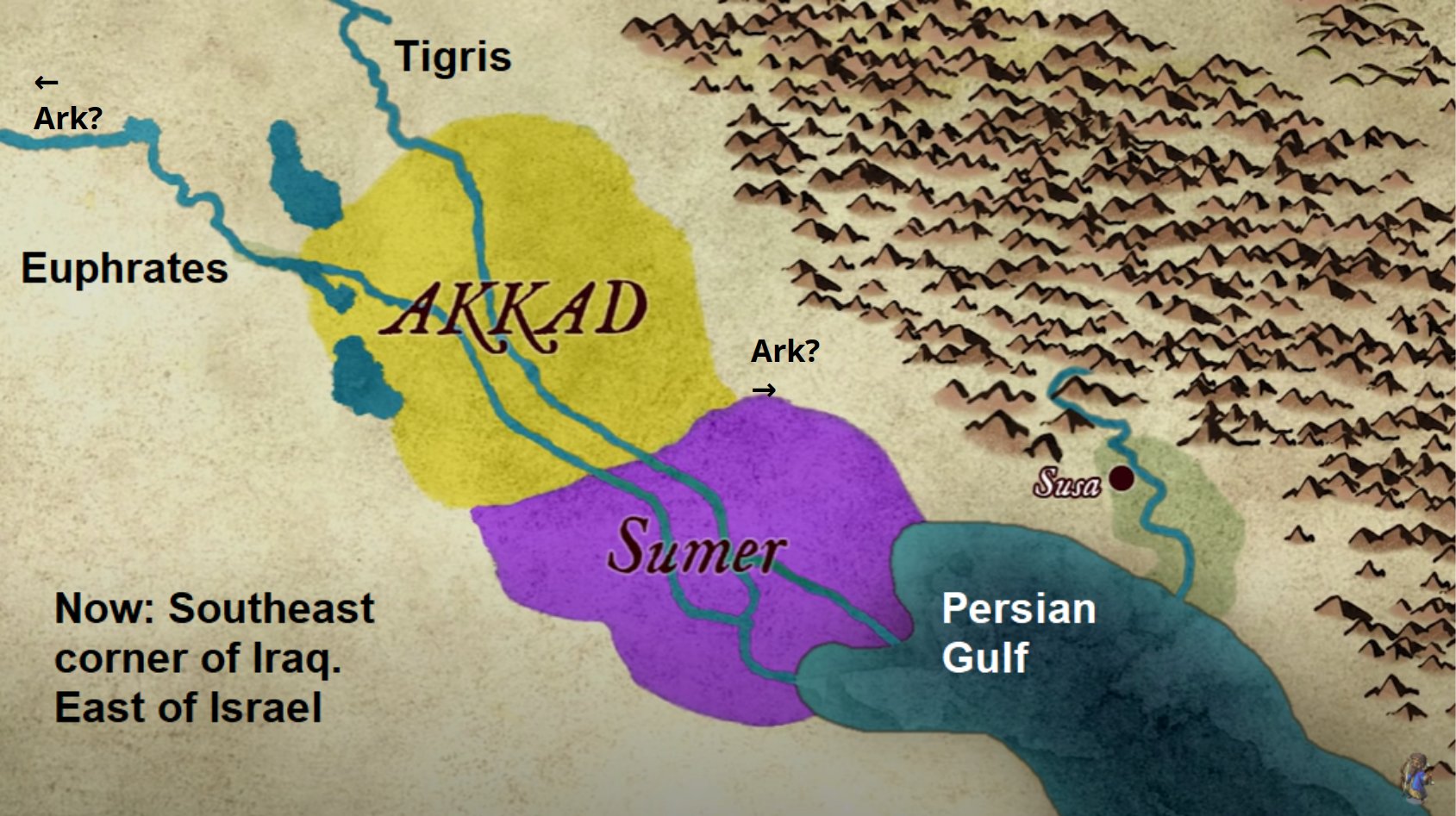 A map of the areas known as Sumer and Akkad at the northern tip of the Persian Gulf.