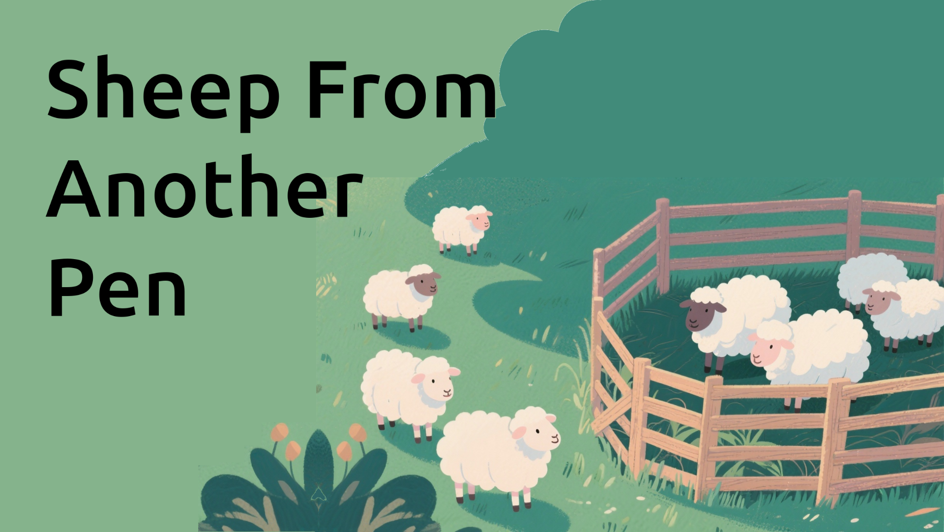 A picture of some sheep inside of a pen with some sheep outside of the pen.